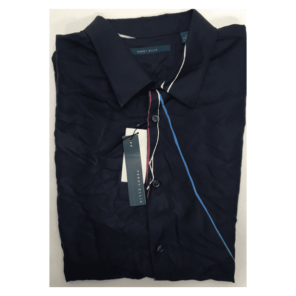 Perry Ellis Men's Standard Dark Sapphire Short Sleeve Button-Down Shirt, XXL