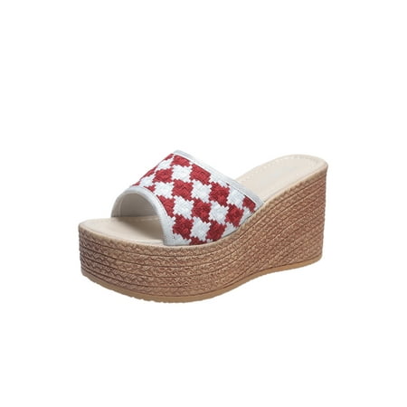 

Sanviglor Ladies Slides Open Toe Platform Slippers Slip On Wedge Sandals Indoor&Outdoor Comfortable Cozy Slide Sandal Nonslip Shoes Red 9