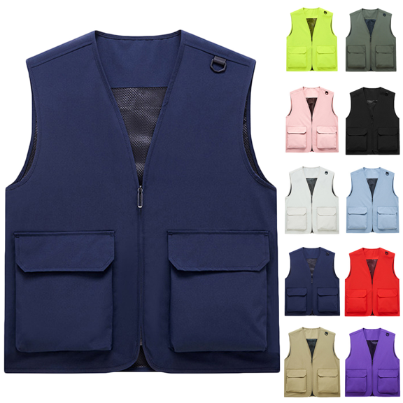 Zeijnsda Mens Vests Casual Loose Plus Size Outdoor Vests Solid Color Zip Up Cargo Jackets Lightweight Sleeveless Pockets Jackets for Hiking Fishing Photography Wear