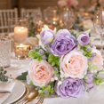 thumbnail image 4 of Artificial Flower Bouquet with 5 Large Blooms and 4 Buds, 12.6 Inches, Pink and Purple, for Home and Wedding Table Decor, Faux Floral Arrangement, 4 of 5