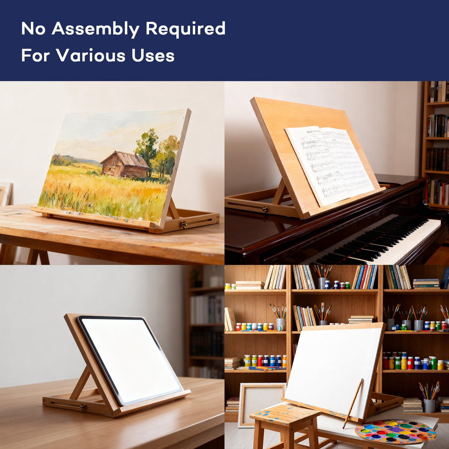 Artkey  Beech Wood Tabletop Easel with Adjustable Angles, Natural Wood Art Drawing Board for Painting & Sketching, Portable Desktop Easel with Shoulder Strap, 17.3 x 12.6 in, 1 Pack