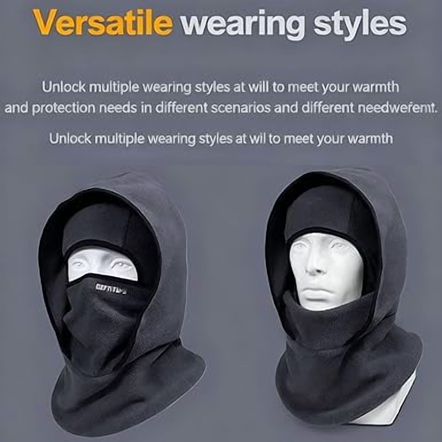 Outdoor Winter Warm Hat Neckband Integrated Cycling Ski Mask for Men Women Fleece Face Head Neck Cover Windproof（1pcs-black）