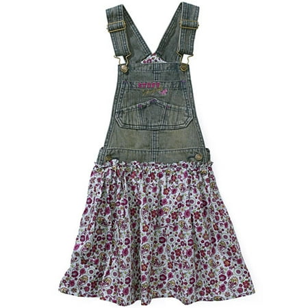 Stuff by Hilary Duff - Girls' Denim and Floral Overalls Minidress
