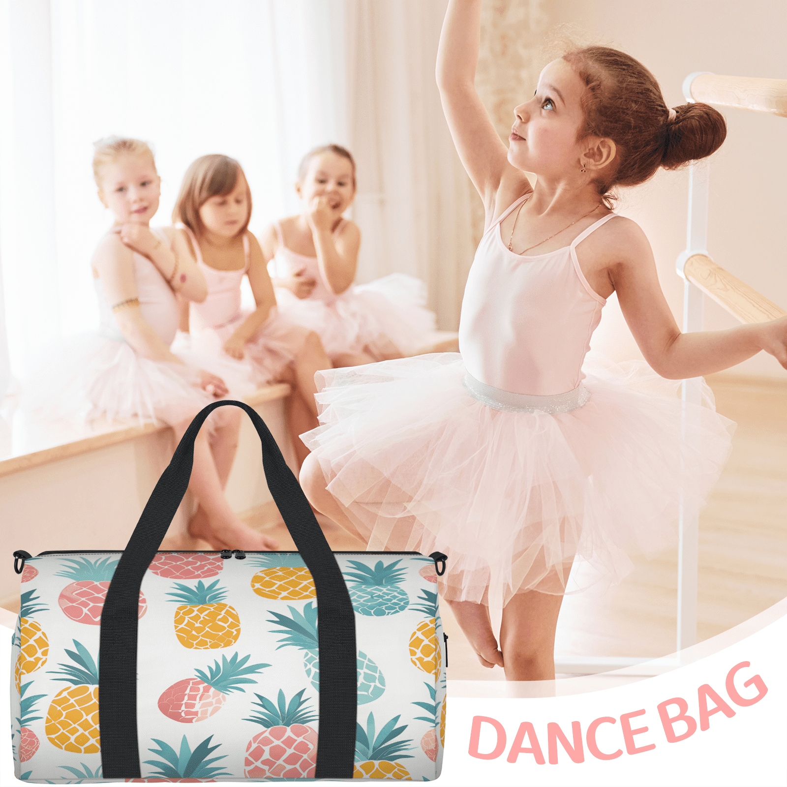 Herdesigns Pineapple Travel Duffle Bag Sports Yoga Weekender Overnight Carry on Workout Bags Lightweight Waterproof Gym Tote Bag for Women Colorful