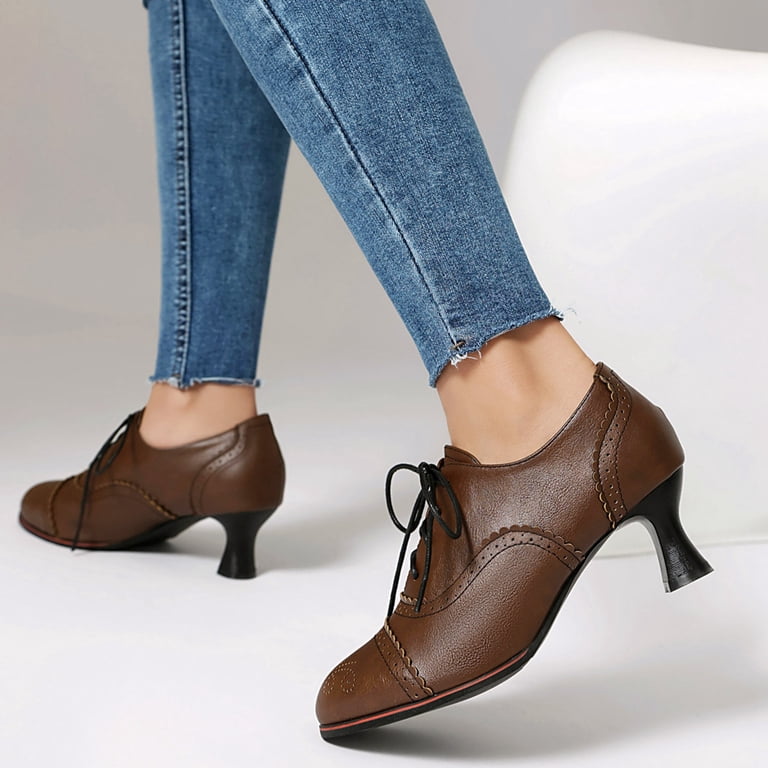 vintage dress heels Leather Lace-Up High day wear Marilyn Vintage Pumps Wide (Soft