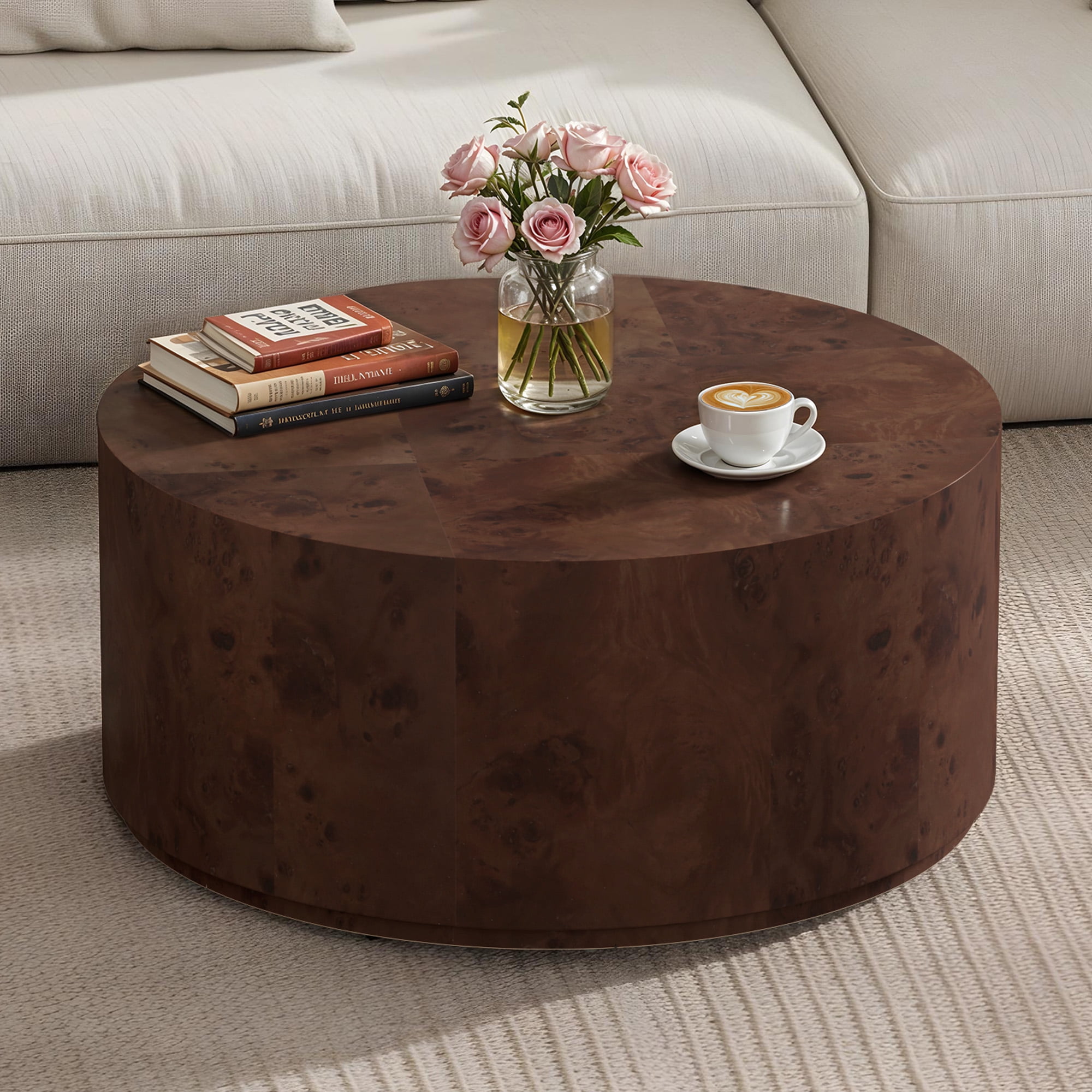 Uforic 16''H Burl Wood Coffee Table, Natural Coffee Side Table For Living Room Bedroom, Brown