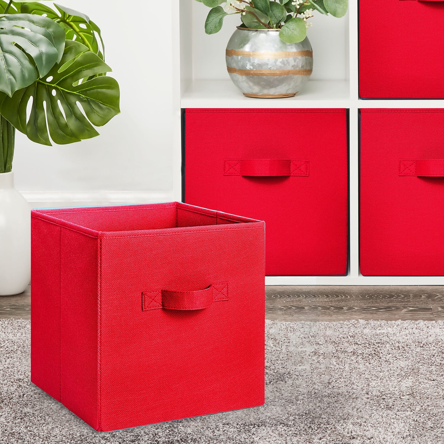 Mainstays Collegiate Collapsible Fabric Bins 10.5X10.5, Red Engine, 4 Pack