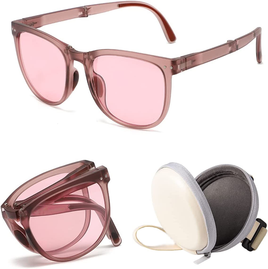 Folding Polarized Sunglasses, Retro Portable UV Rated Sunshade Mirror Ultra Light Frame