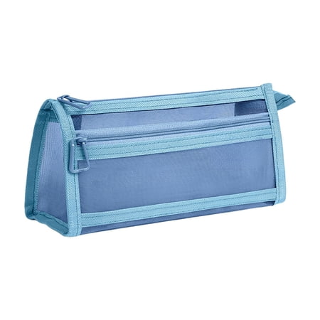 Clear Mesh Pen Pouch Large Capacity Transparent Stationery Organizer Professional Office Travel Blue