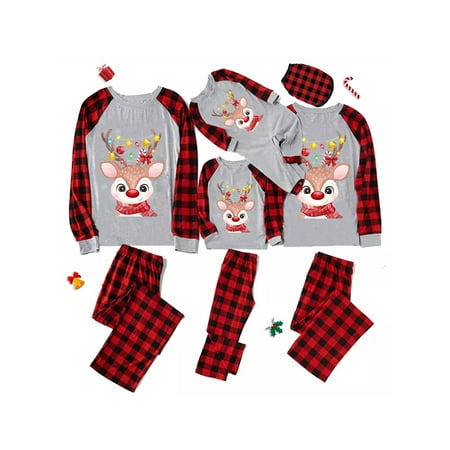 

Hirigin Christmas Pajamas for Family Elk Printed Long Sleeve Top and Long Pants Matching Family Christmas Pjs Set