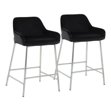 LumiSource Chrome Metal, Black Velvet Daniella Fixed-Height Counter Stool - Set of 2
