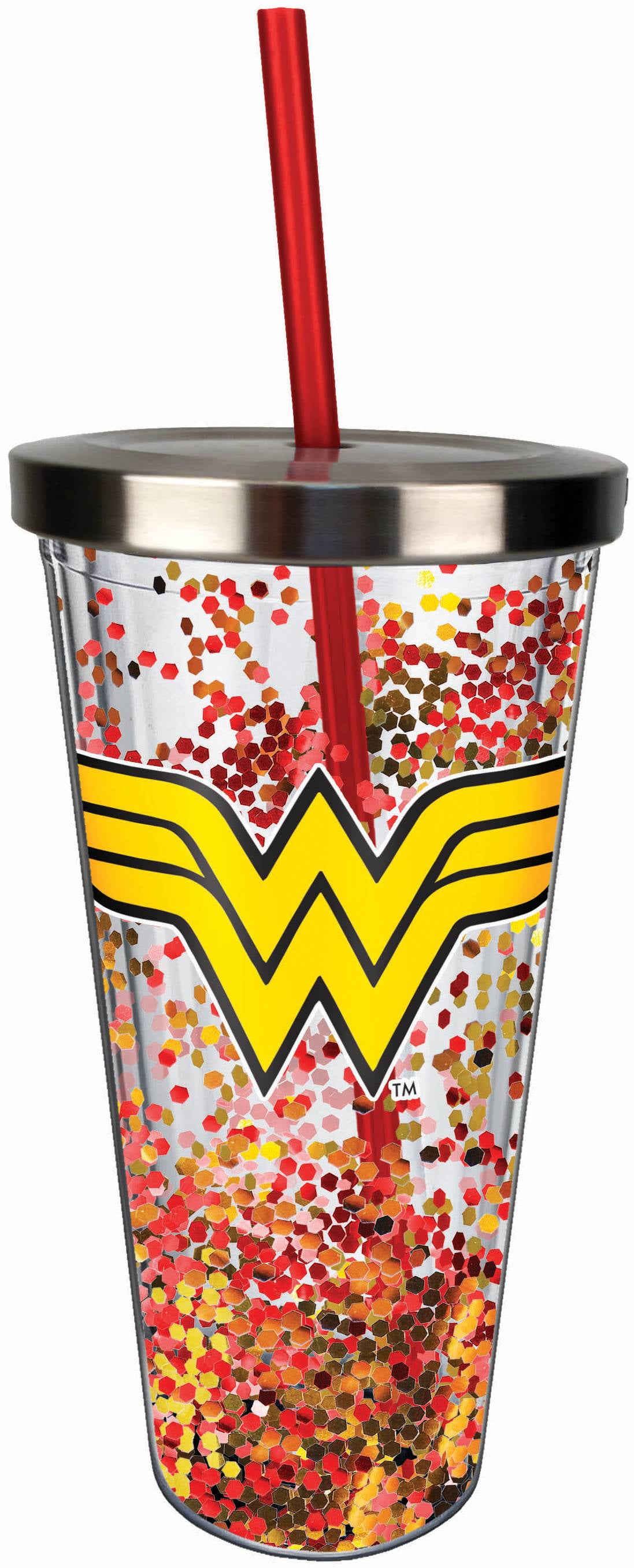 SPOONTIQUES 21337 WONDER WOMAN GLITTER CUP W/STR