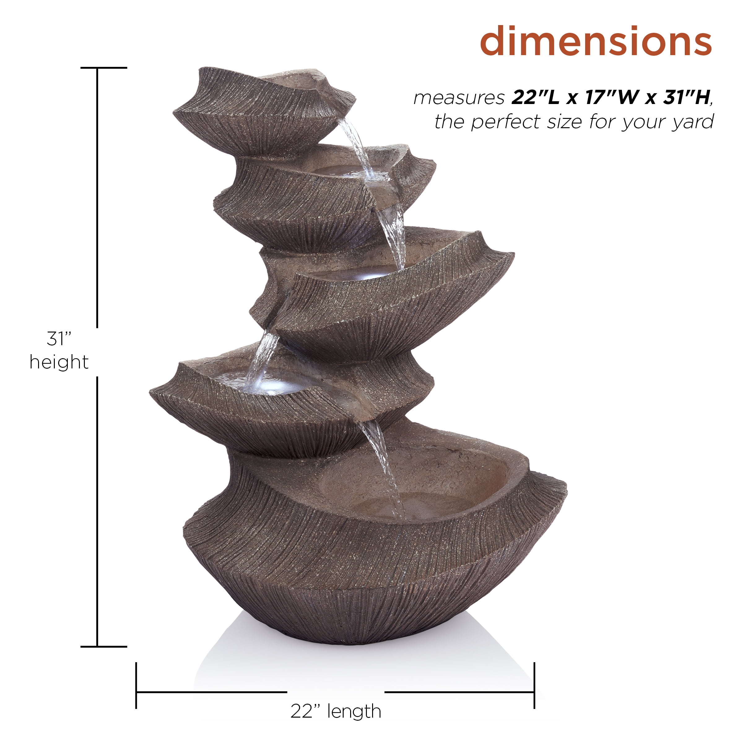 Alpine Corporation Cascading Outdoor Fountain with LED Lights, 31" High