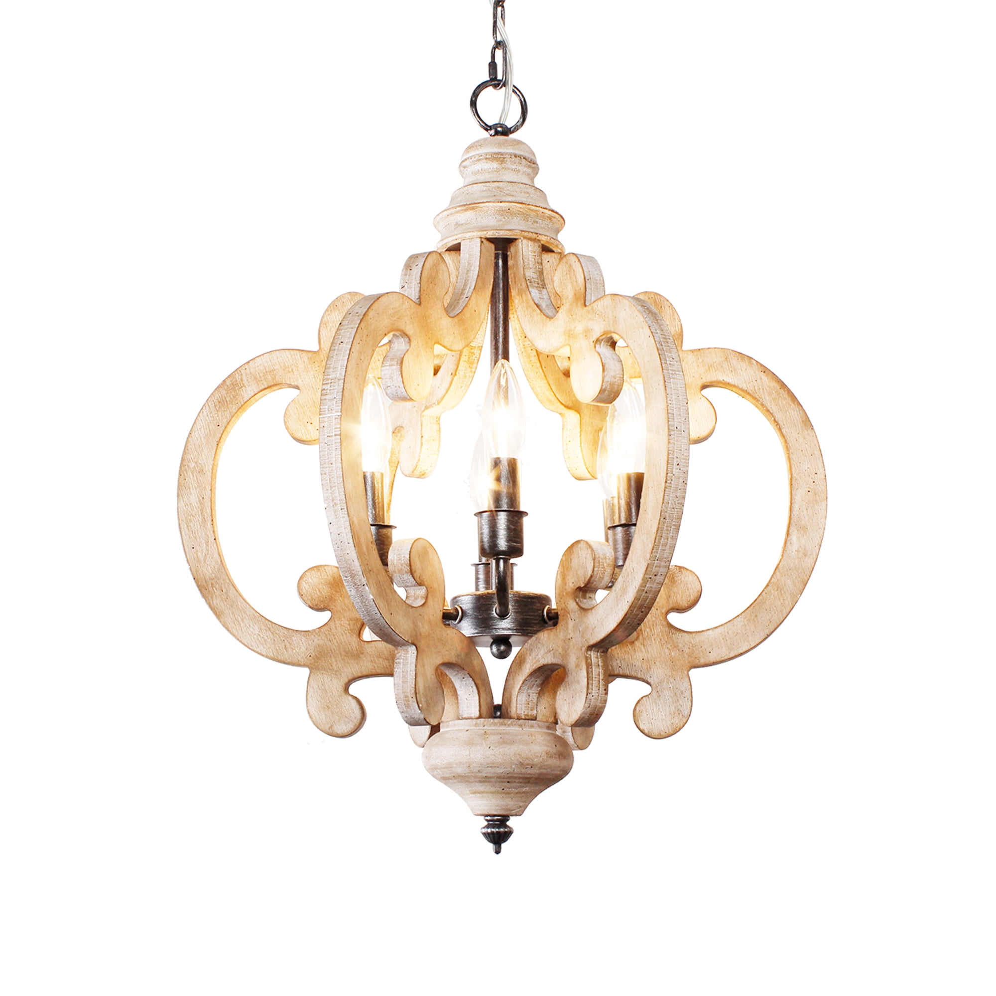 Cusp Barn Modern Farmhouse 6-Light Wood Candle Chandelier Rustic French Country Hanging Ceiling Light