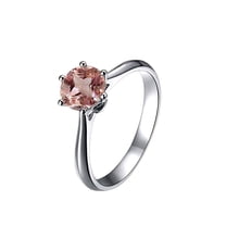1 Carat Round Cut Real Morganite Solitaire Engagement Ring Sterling Silver Sterling Silver with 18k Gold Plating
