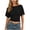 Black, variant on Women's Back Tie Waist Tops Dressy Casual Boat Neck Dolman Short Sleeve Shirts Slim Fitted Flattering Elegant Ruched Solid Color Blouses S