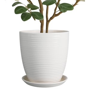 Ordivic 10 Inch White Ceramic Planter with Saucer