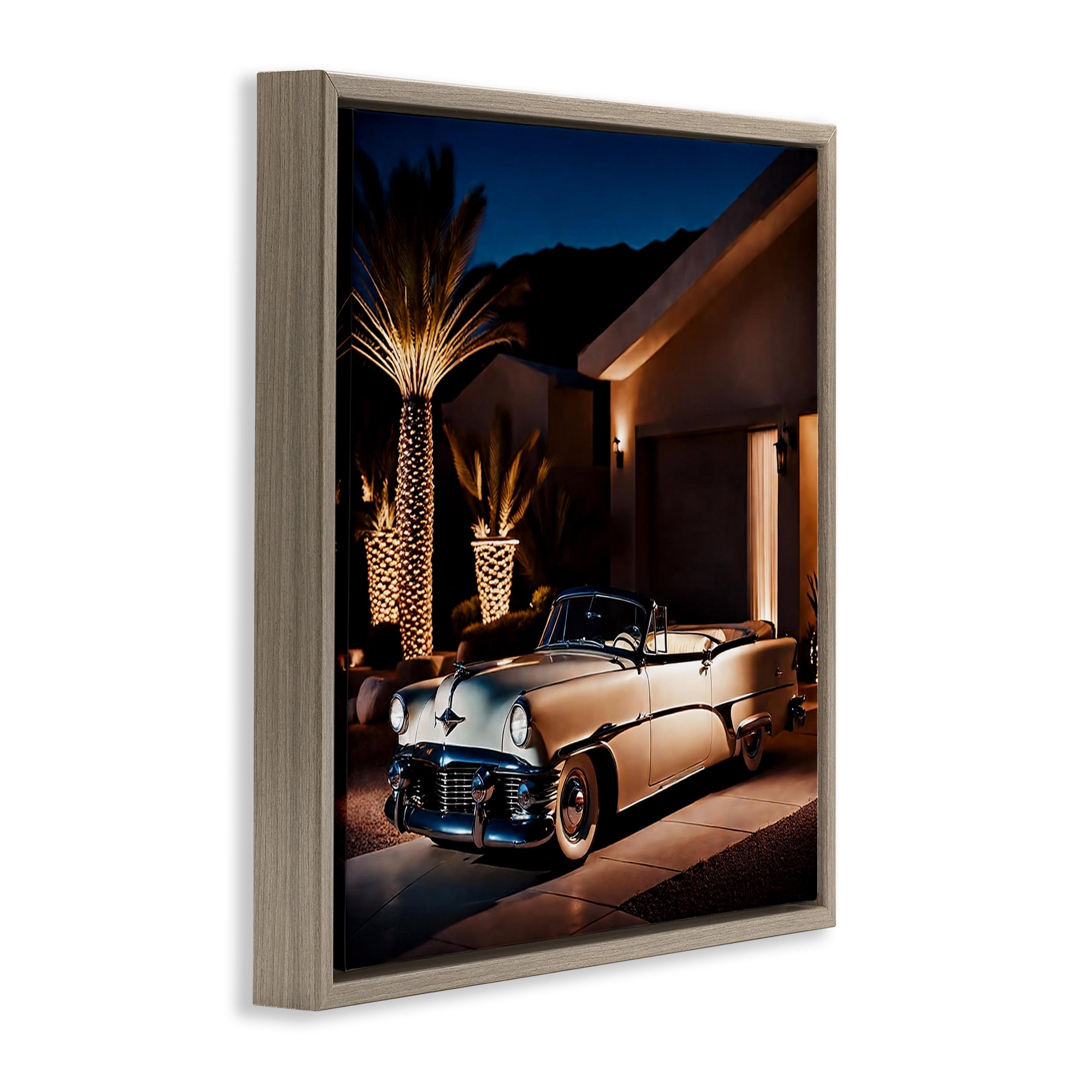 Stupell Industries Miami Wheels Classic Car Transportation Painting Brown Floater Framed Canvas Art Print Wall Art, 18 x 18