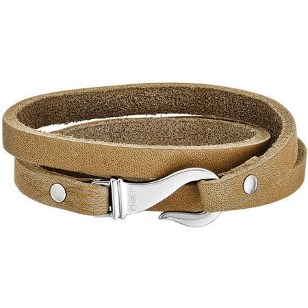 Stainless Steel Light Brown Leather Wrap Bracelet