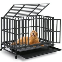 Haverchair Heavy Duty Indestructible Dog Crates for Large Dogs - 38 inch Folding Dog Kennel Extra Large Cage Crate, High Anxiety Dog Crate Indoor with Lockable Wheels, Double Door, Removable Tray
