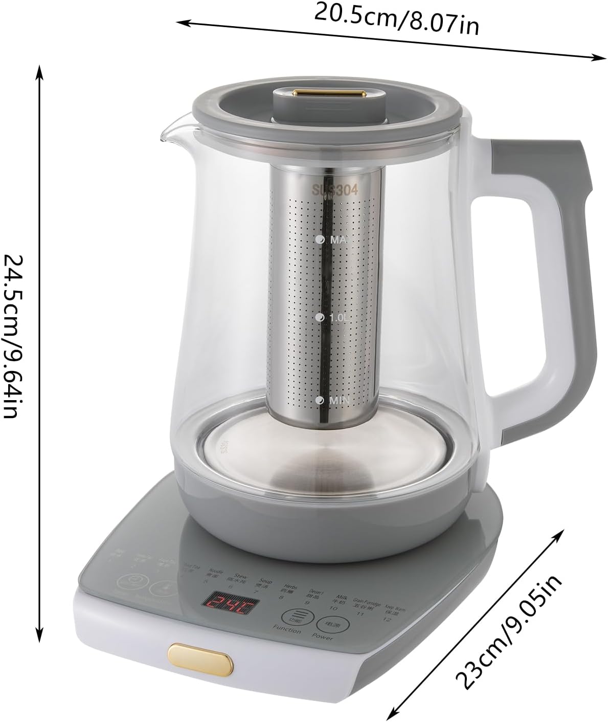 Elegant Clear Glass Kettle,Stainless Steel 1.8L Tea Maker Water Boiler, Multifunctional Electric Kettle Teapot Egg Boiler Soup Cooker with Strainer and Egg Holder