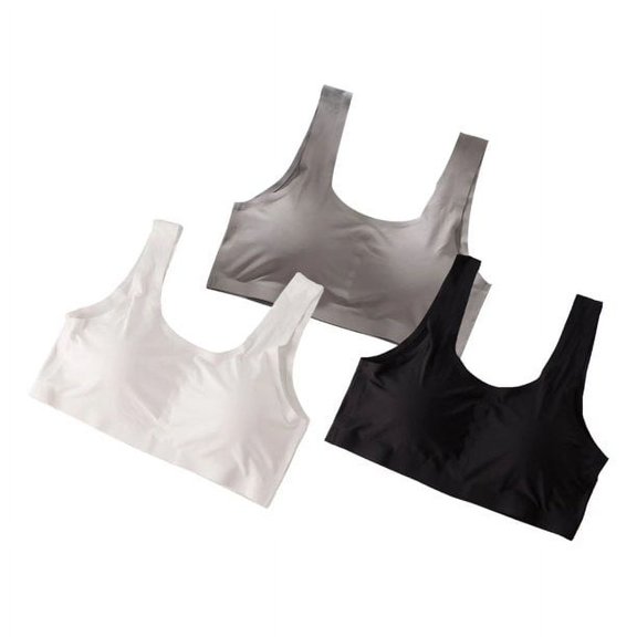 Tisoloow Sports Bra for Women U-back Sports Bra Seamless Comfortable Ice Silk Soft Support Yoga Bra Gym Running Workout with Removable Cups Black&White&Dark M