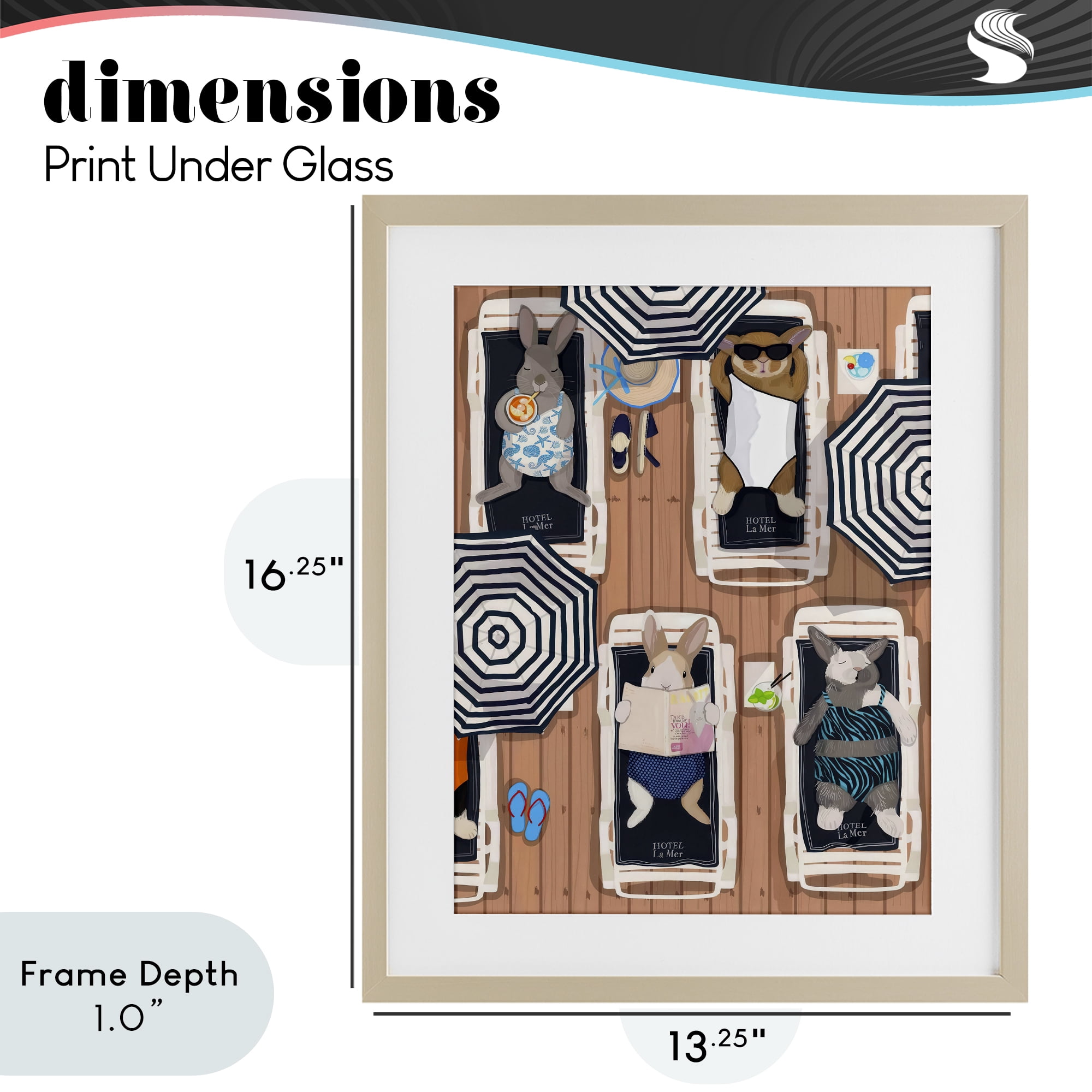 Stupell Industries Rabbits at Hotel La Mer Birch Framed Print Under Glass, design by Hanna Melin