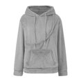 thumbnail image 5 of Women's Plush Front Pet Carrier Hoodie, Kangaroo Pocket Cat Mom Sweatshirt, Soft Fleece Lined Hooded Sweater, Cozy Animal Lover Pullover, Fun Pet Holding Hoodie, Winter Warm Top Grey L, 5 of 5