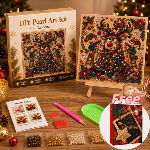 yuHome DIY Christmas Pearl Painting Art Kit with Gift Bag, Home Wall Decor Pearl Art Craft Kit, Holiday Christmas Wall Decor, Handmade Home Decoration Gift (7.8x7.8 In, 1 Set)