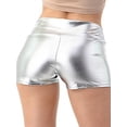 thumbnail image 3 of A2Y Women's Metallic Shine Lightweight Stretch PU Leather Shorts Metallic Silver M, 3 of 3