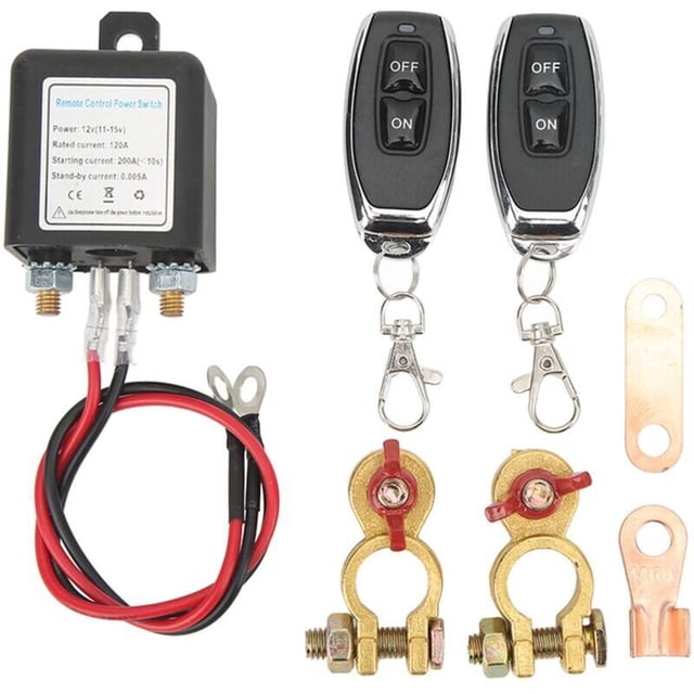 Remote Battery Disconnect Switch, DC 12V Car Cut Off Switch, Anti-theft, Main Kill Switch with Remote Controlled Copper Terminal for Car (12V120A),