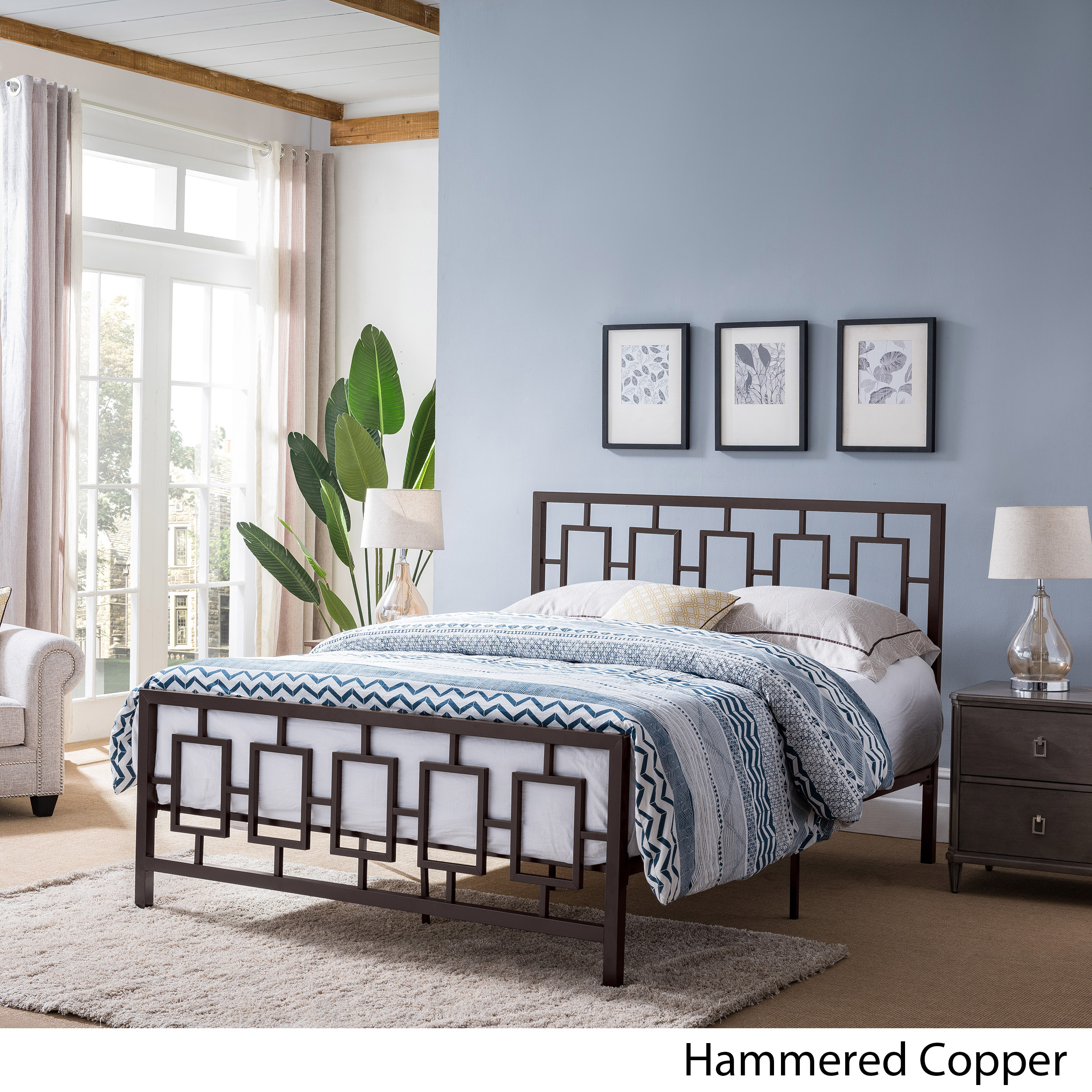 Noble House Krystin Modern Style Queen-Size Iron Bed Frame, Hammered Copper - image 3 of 10