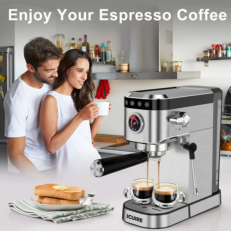 ICUIRE Máquina de café expreso de 20 bares, máquina de café con espumador  de leche, cafetera compacta expresso de 1050 W con tanque de agua extraíble