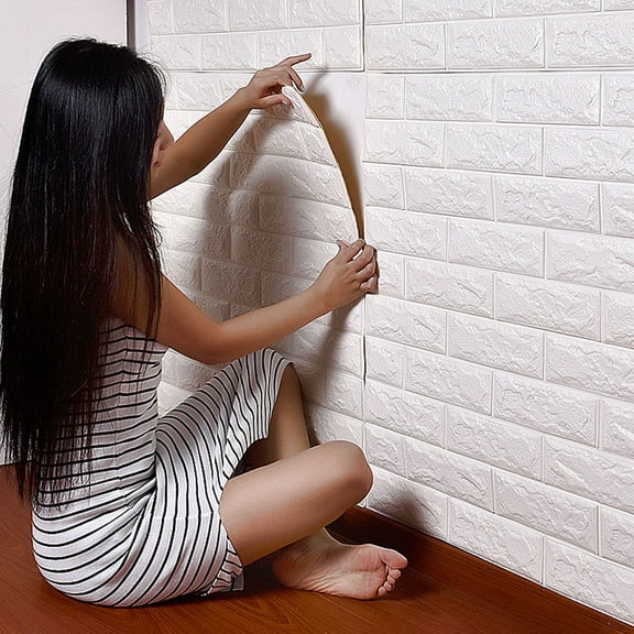 SOPOTUTU 3D Brick Wall Panels White Foam Moist Proof Sound Insulated Wall Decoration