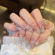 thumbnail image 1 of Nuevo diseño de uñas trapezoidales largas para niña con diseño de atrapasueños y armadura con acabado de mariposa y purpurina blanca, diseño de uñas extraíble, 1 of 5