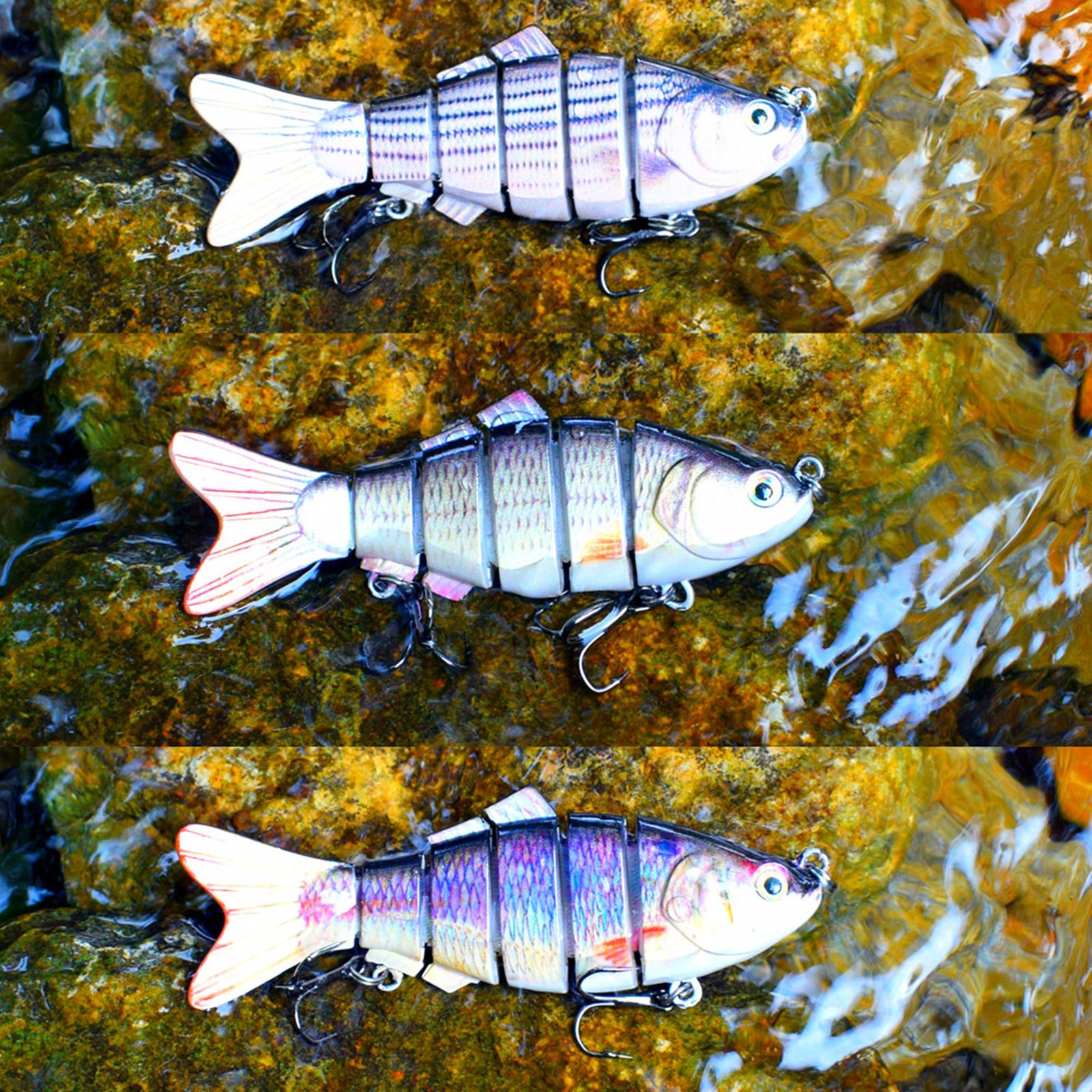 6segment 3.8inch 5pcs Fishing Lure Bait Swimbait Crankbait for Bass Muskie Pike Bass Lifelike Fish Minow Fishhook Fishing Tackle
