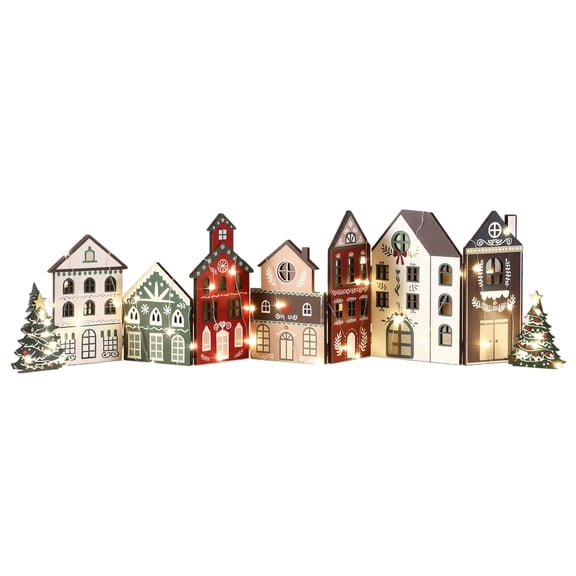 Gingerbread House Decorations with Lighted Wooden Christmas Village, Festive Tabletop Christmas Decor for Holiday Mantel & Home, Christmas Gift for Her with 28 Inch Village Set