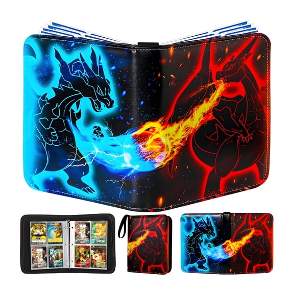 PTCG Trading Card Binder 4 Pocket，Card Binder 400 Pockets Card Book Holder Cards with 50 Removable Sleeves, Zip Design MTG/TCG/Sport Collectible Trading Card Albums Gifts for Boys and Girls