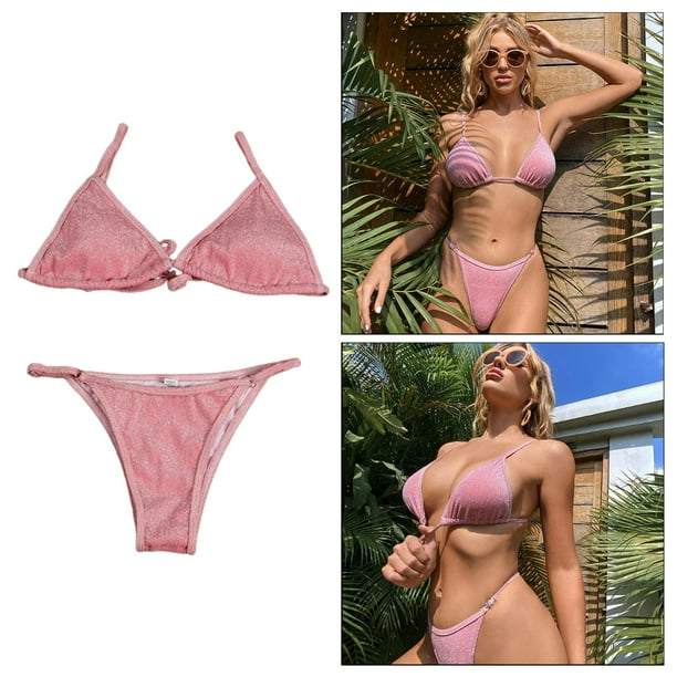Mujeres traje de bano Set verano playa traje de bano 2 piezas Rosa XL Hugo Traje de bikini de mujer Walmart en linea