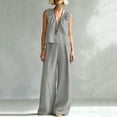 thumbnail image 6 of Mifsaly Two Piece Linen Sets for Women Sleeveless Pleated V Neck Top and Flowy Long Pants with Pockets Dressy Casual Summer Travel Vacation Outfits Gray,M, 6 of 8