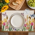thumbnail image 4 of Tulips Spring Floral Placemats Set of 4, Pastoral Flowers Butterfly Rustic Placemats for Dining Table, Place Mats for Kitchen Tabletop, Waterproof Wipeable Dining Table Mats Set, 4 of 9