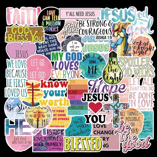 100 stickers cristianos de jesus, stickers cristianos con versículos bíblicos, stickers cristianos de la cruzada, stickers para botellas de agua, golosinas religiosas para cristianos de Pascua, artíc