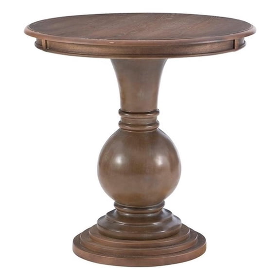 Linon Aspen Round Wood Accent Table Pedestal Base 26.5" High in Rustic Natural