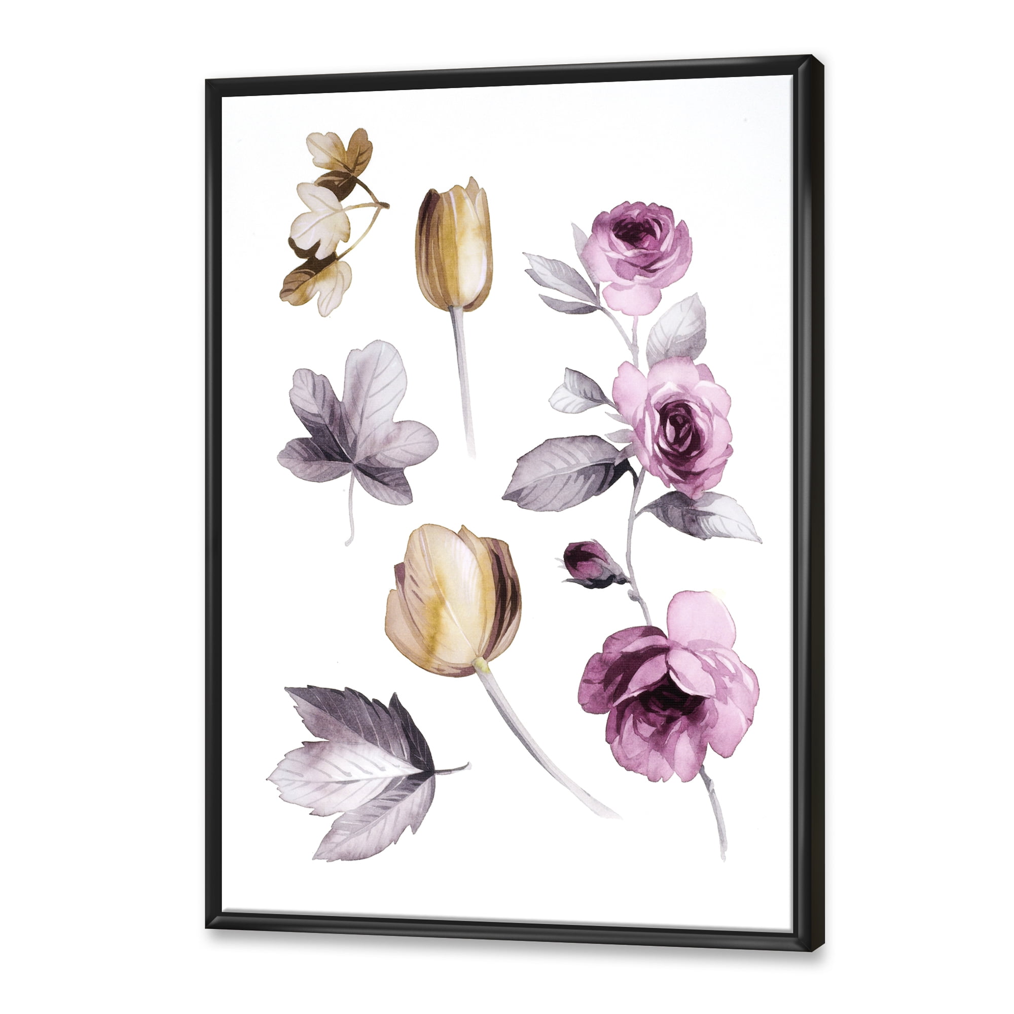 Designart 'Orange and Pink Wildflowers' Traditional Framed Canvas Wall Art Print