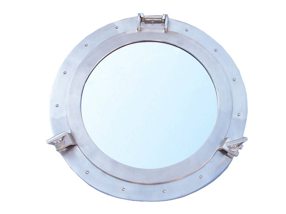 Brushed Nickel Decorative Ship Porthole Mirror 24" Decorative