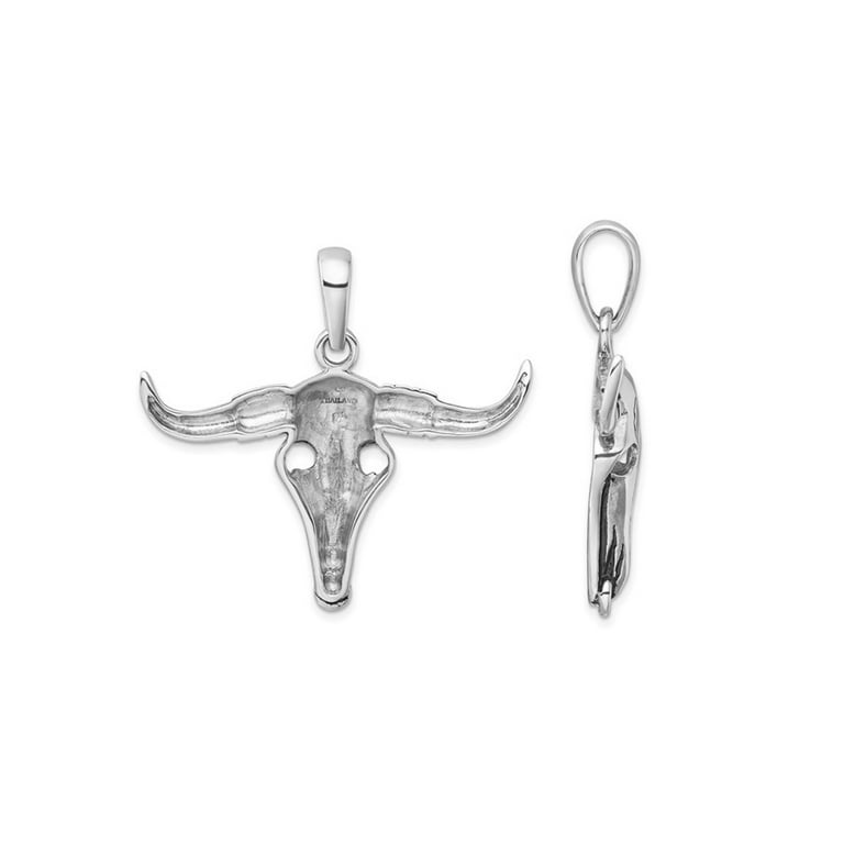 Sterling Silver Antiqued Bull Skull Pendant Necklace with Sterling Silver Antiqued Bull Skull Pendant Necklace with