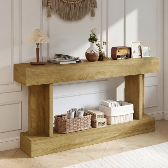 HOMCOM 63 Inch Long Console Table, Vintage Entryway Table, Oak