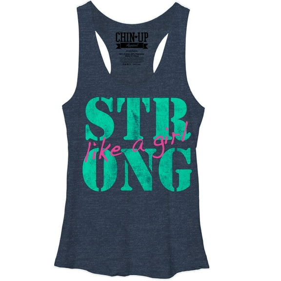 Women's CHIN UP Like a Girl Racerback Tank Top Navy Heather X Large