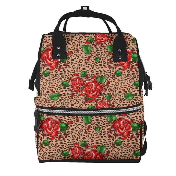 Easygdp Rose Mix Leopard 1 para Bolsa de Bebé de Gran Capacidad con Múltiples Bolsillos, Bolsa de Pañales para Padres, Bolsa de Viaje Organizada y Elegante