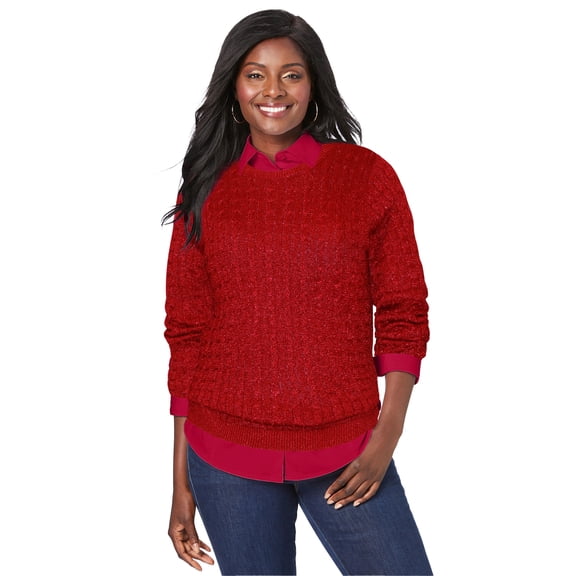 Jessica London Women's Plus Size Cable Crewneck Sweater